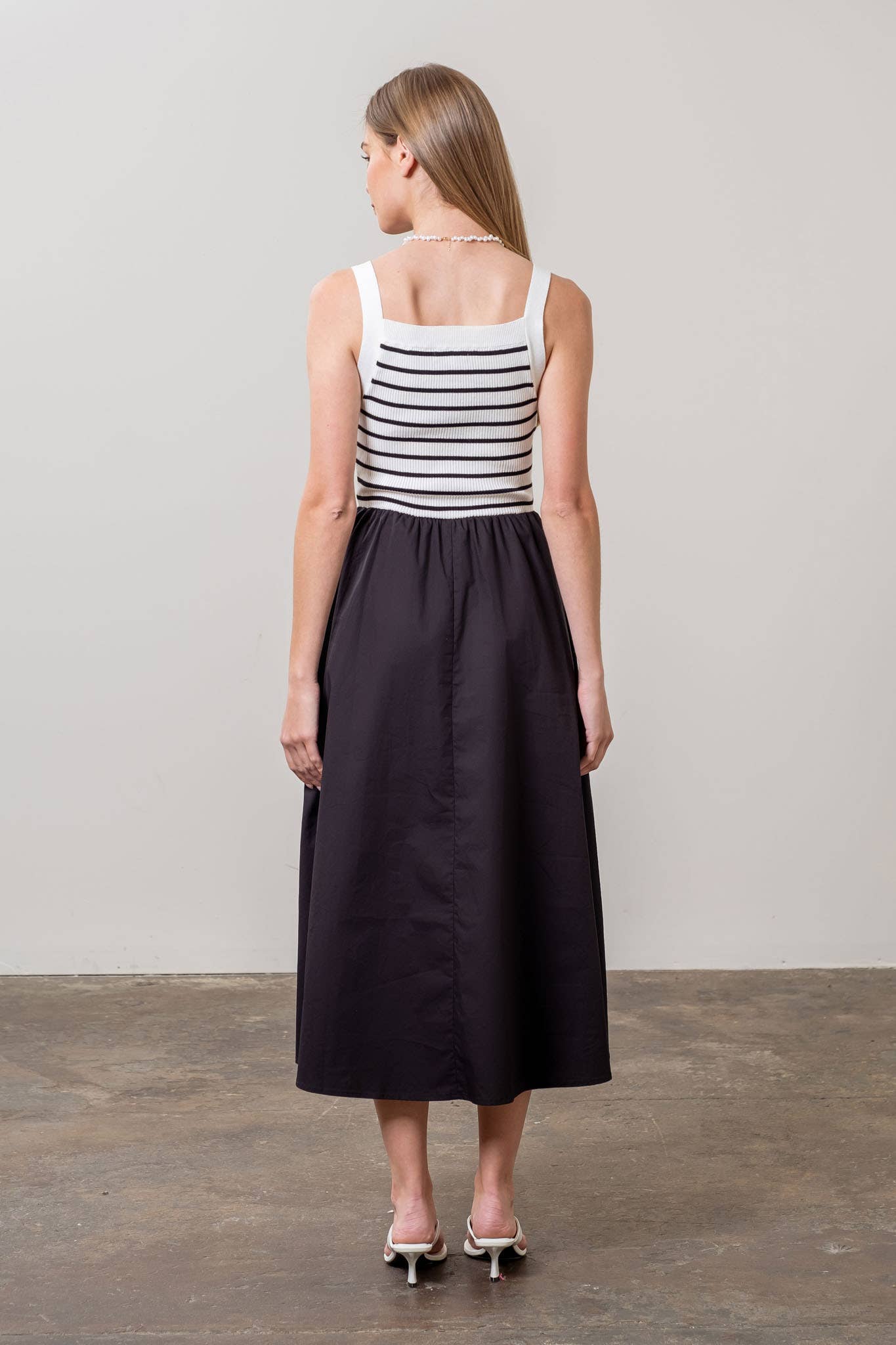 SQUARE NECK SWEATER KNIT MIX MEDIA MIDI DRESS