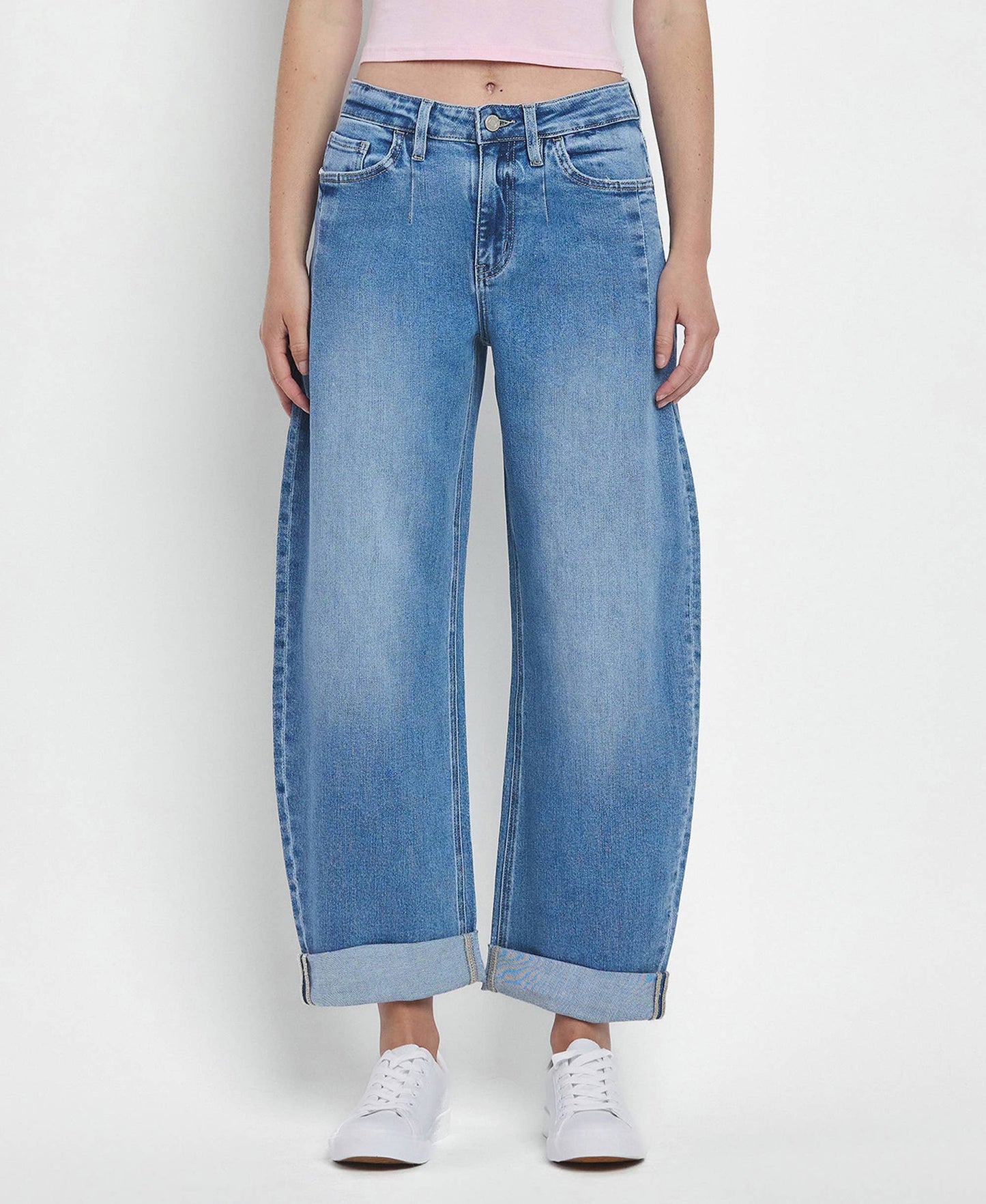 SUPER HIGH RISE DOUBLE CUFFED BARREL JEANS