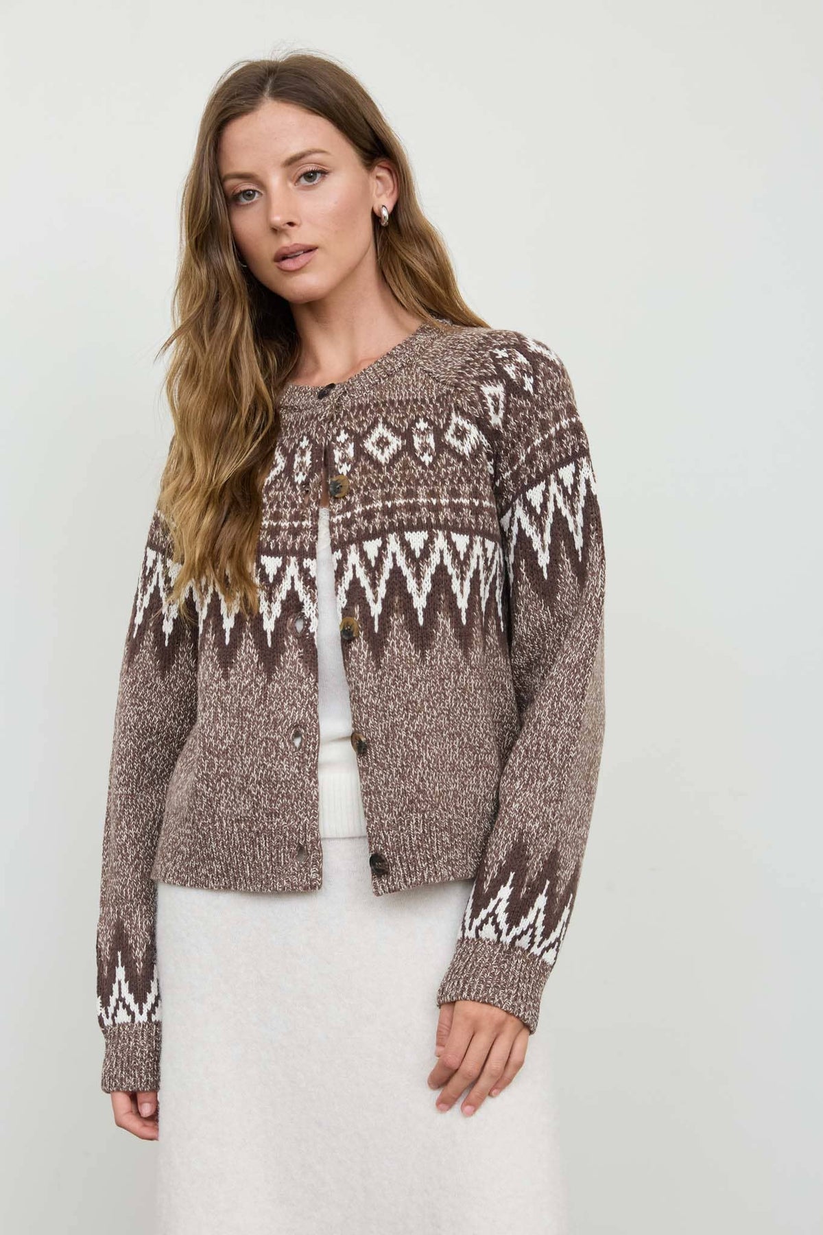 MARLED FAIR ISLE BUTTON DOWN KNIT CARDIGAN SWEATER