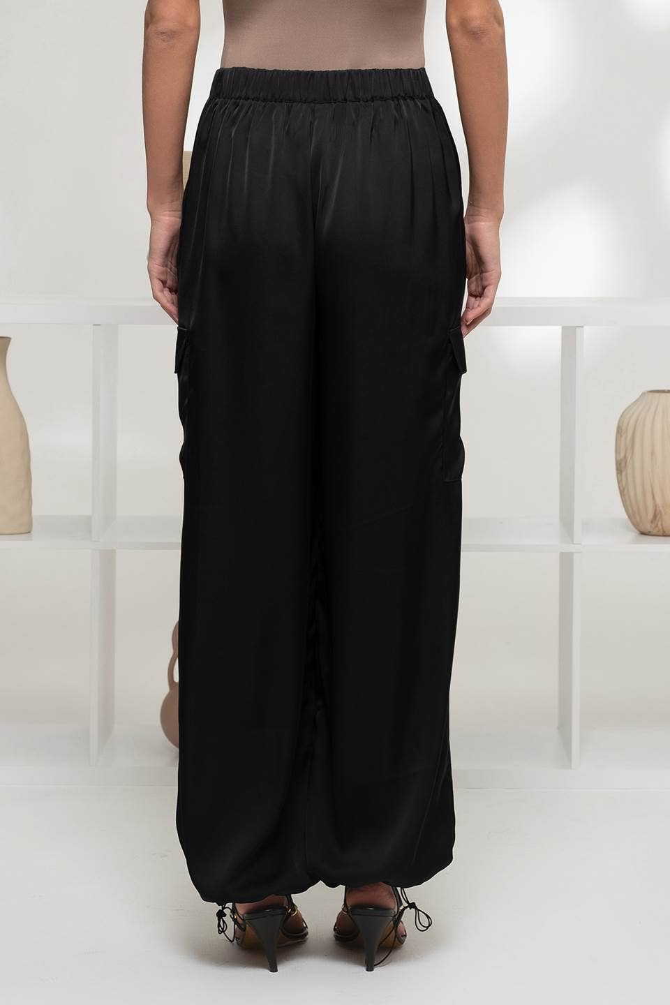 HIGH WAIST SATIN CARGO JOGGER PANTS