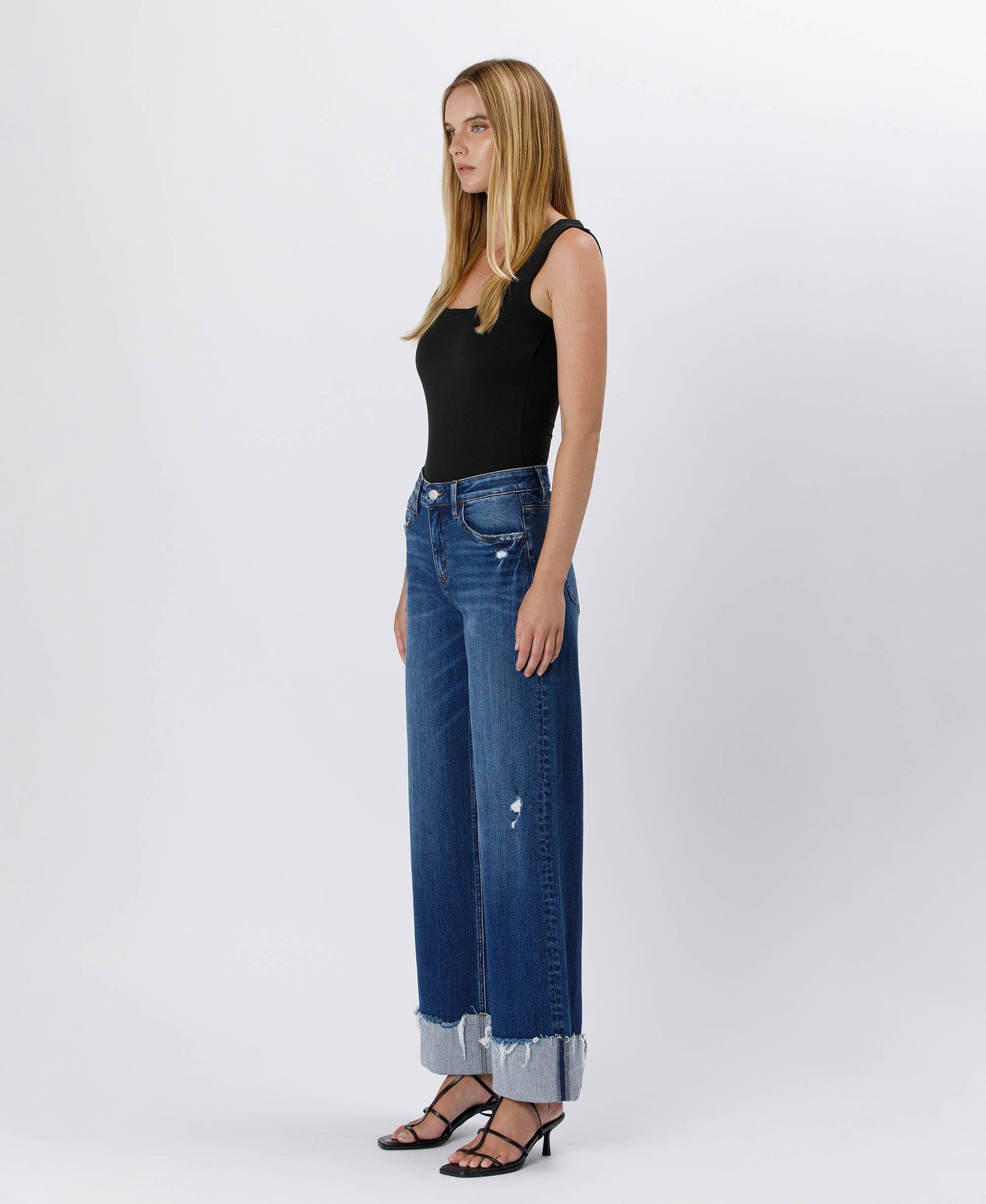 HIGH RISE CUFFED BAGGY WIDE JEANS