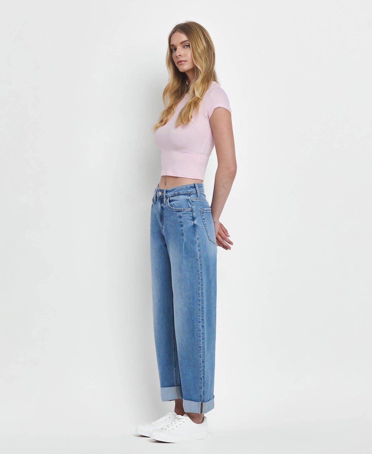 SUPER HIGH RISE DOUBLE CUFFED BARREL JEANS