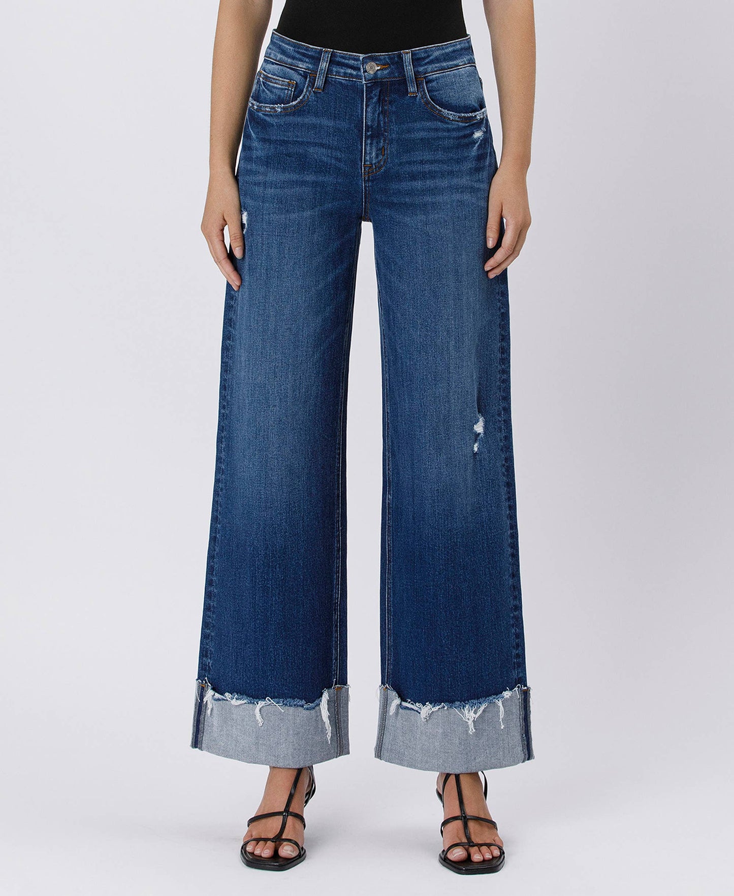 HIGH RISE CUFFED BAGGY WIDE JEANS
