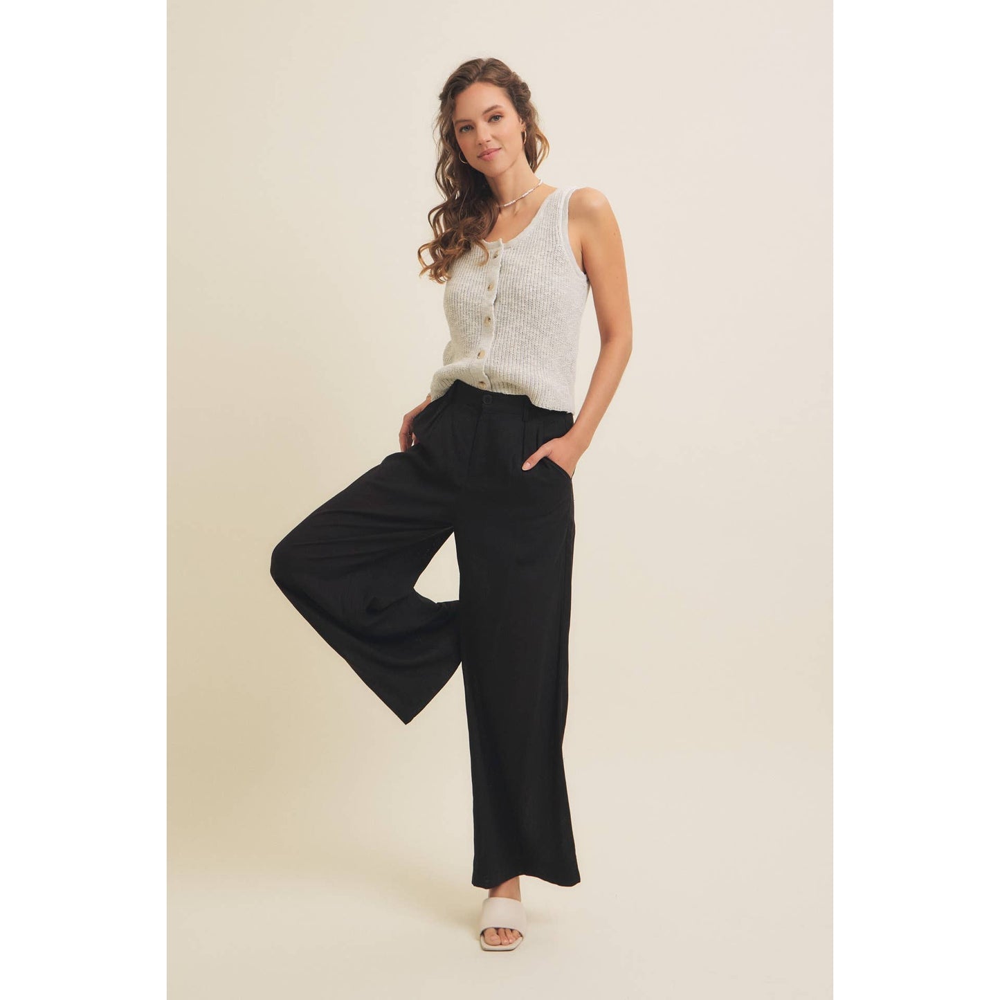 RIB SWEATER KNIT TANK TOP WITH BUTTON-DOWN FRONT