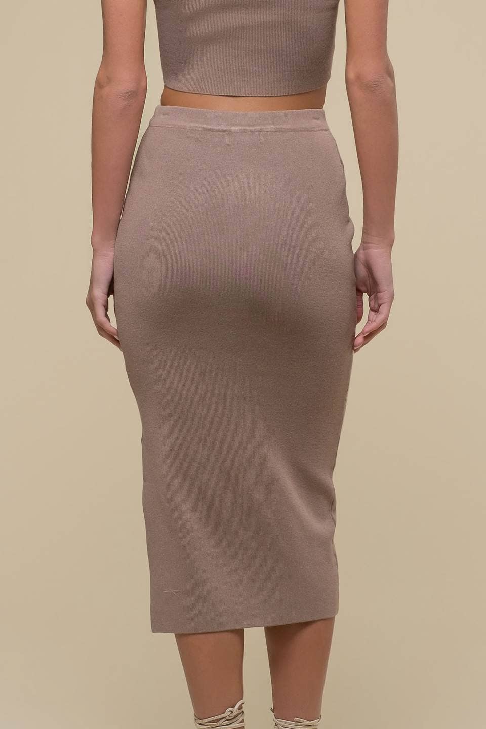 HIGH WAIST SIDE SLIT SWEATER KNIT MIDI SKIRT & CROP TOP SET