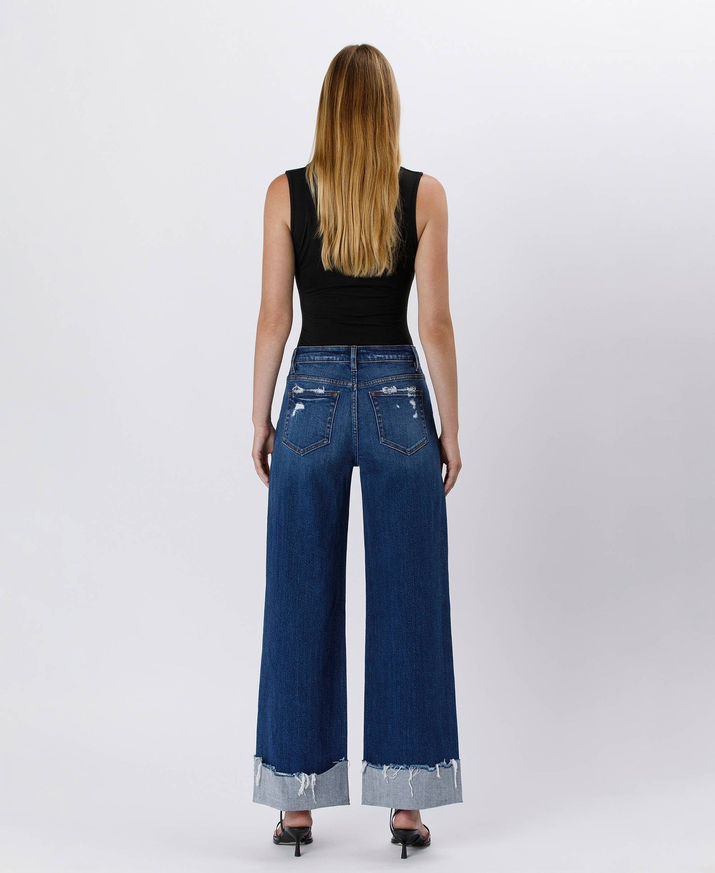 HIGH RISE CUFFED BAGGY WIDE JEANS