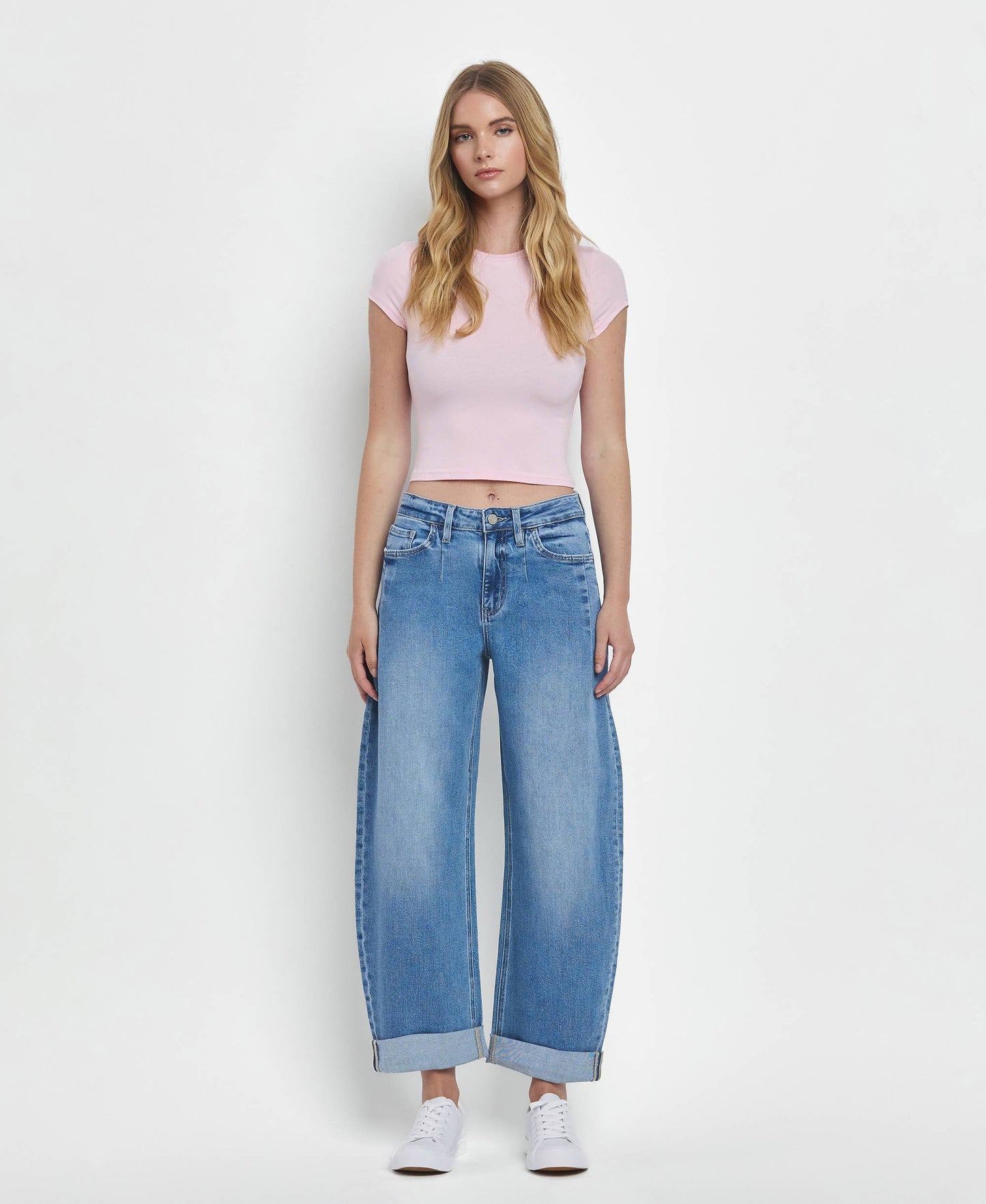 SUPER HIGH RISE DOUBLE CUFFED BARREL JEANS