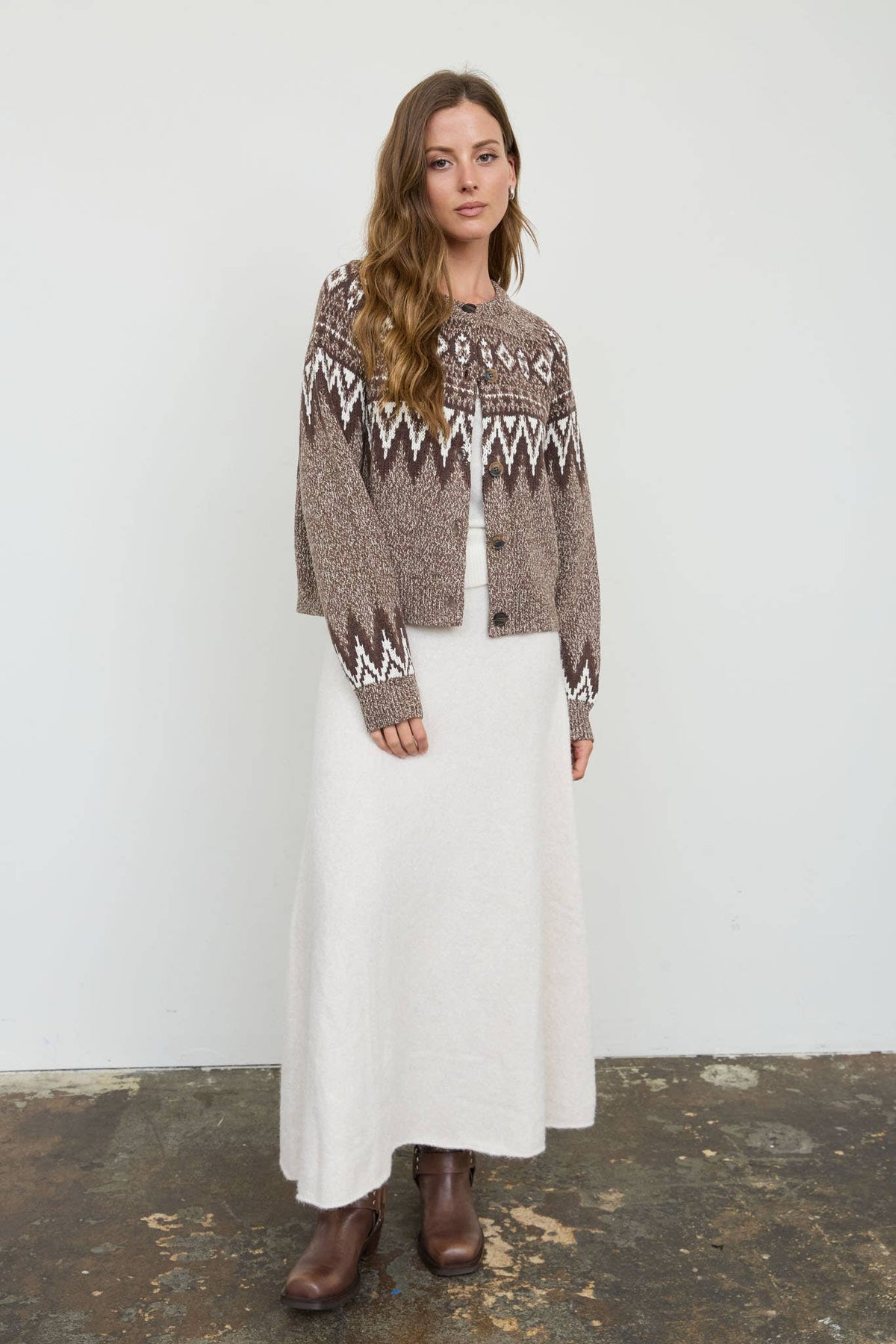 MARLED FAIR ISLE BUTTON DOWN KNIT CARDIGAN SWEATER