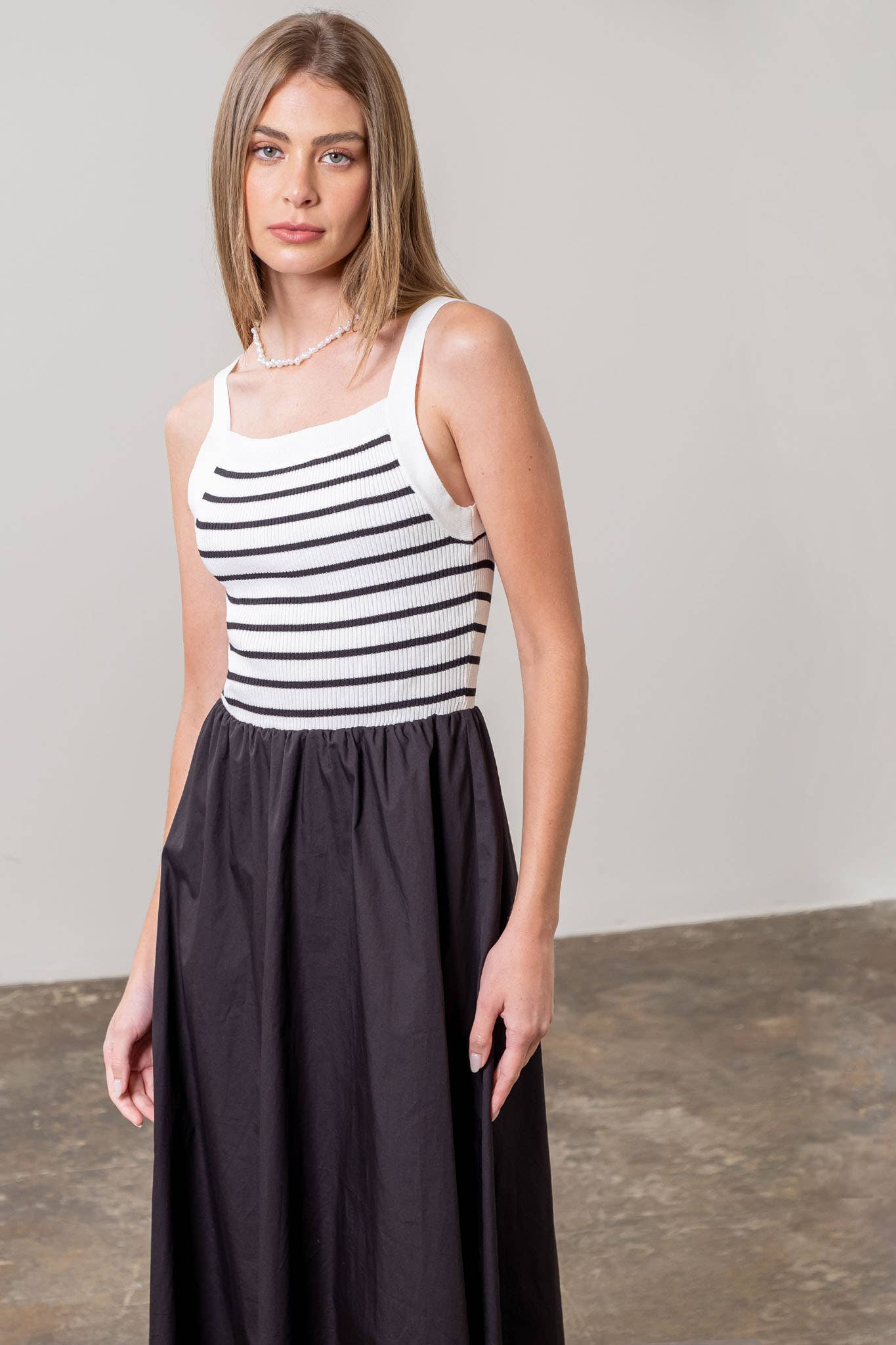 SQUARE NECK SWEATER KNIT MIX MEDIA MIDI DRESS
