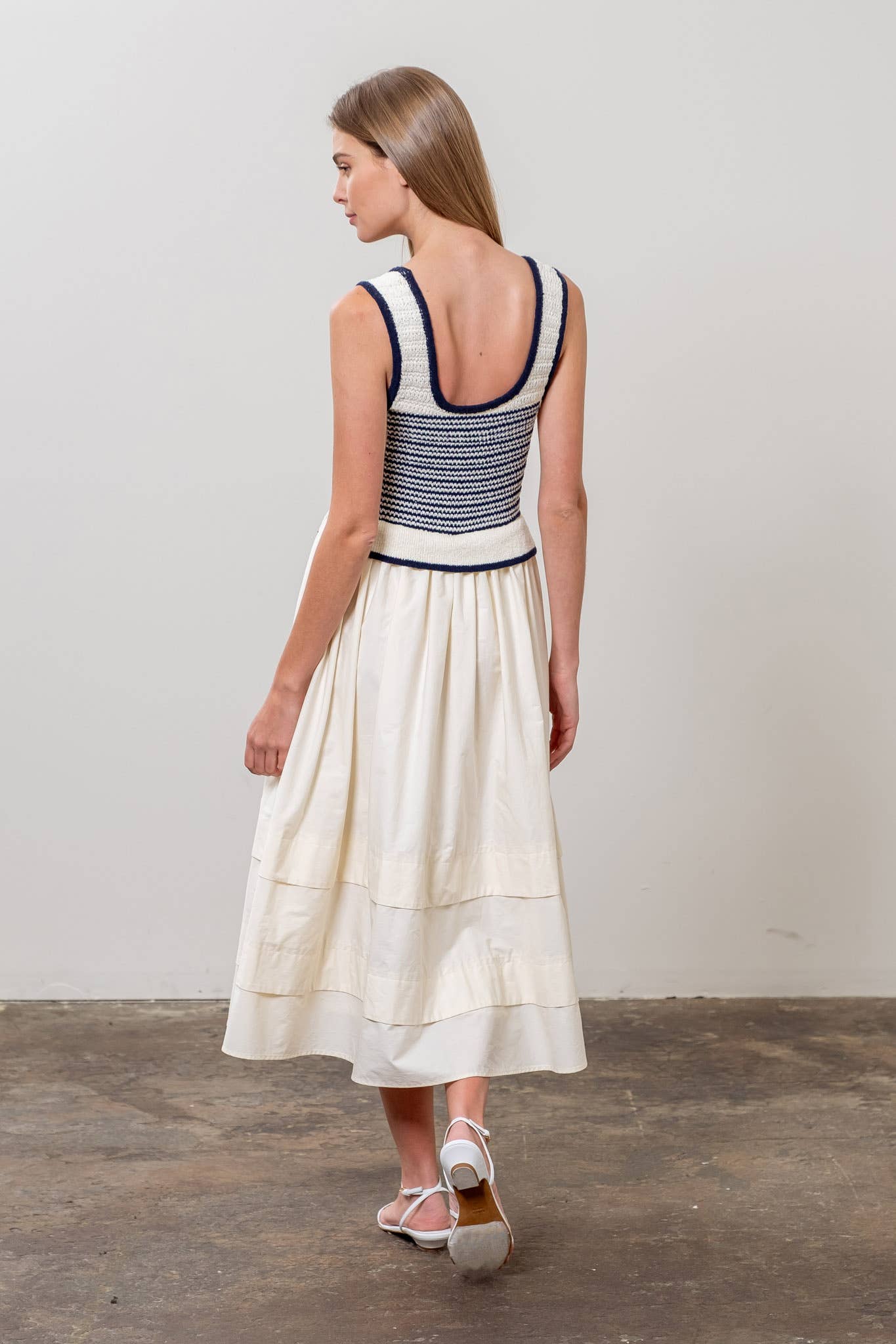 STRIPE KNIT TOP MIX MEDIA MIDI DRESS