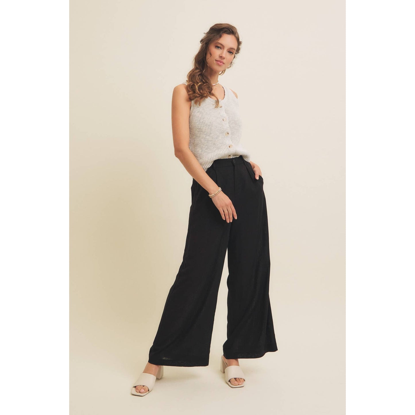 RIB SWEATER KNIT TANK TOP WITH BUTTON-DOWN FRONT