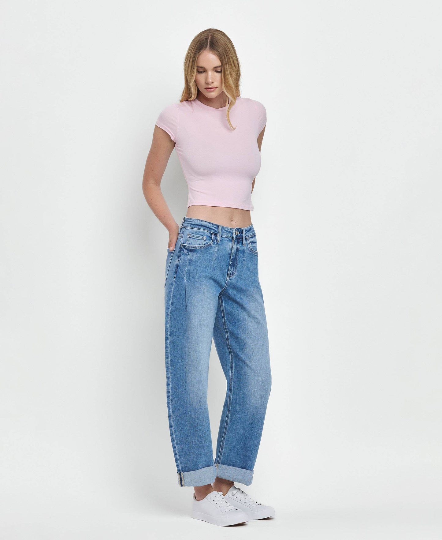 SUPER HIGH RISE DOUBLE CUFFED BARREL JEANS