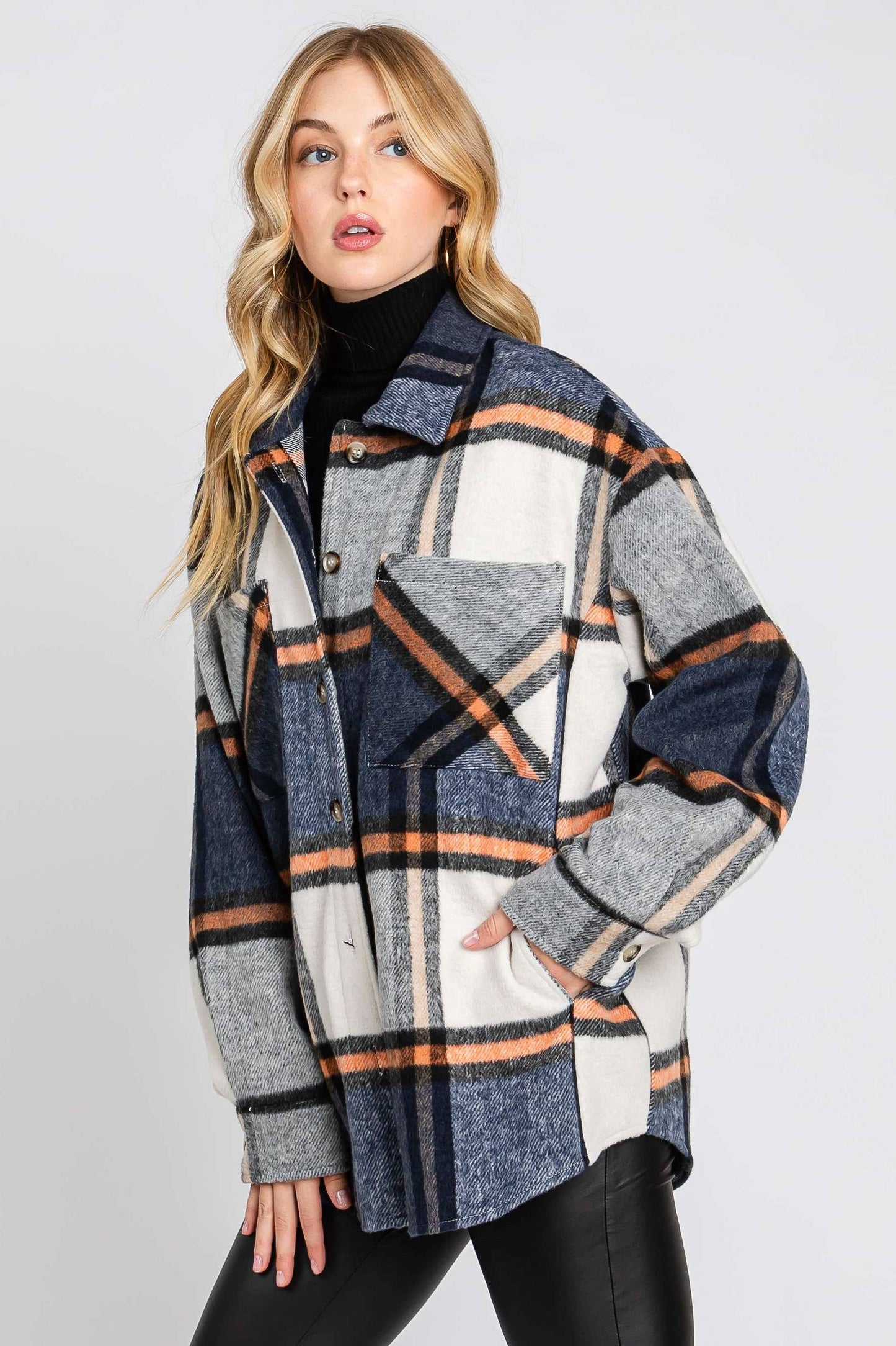 PLAID BUTTON DOWN JACKET