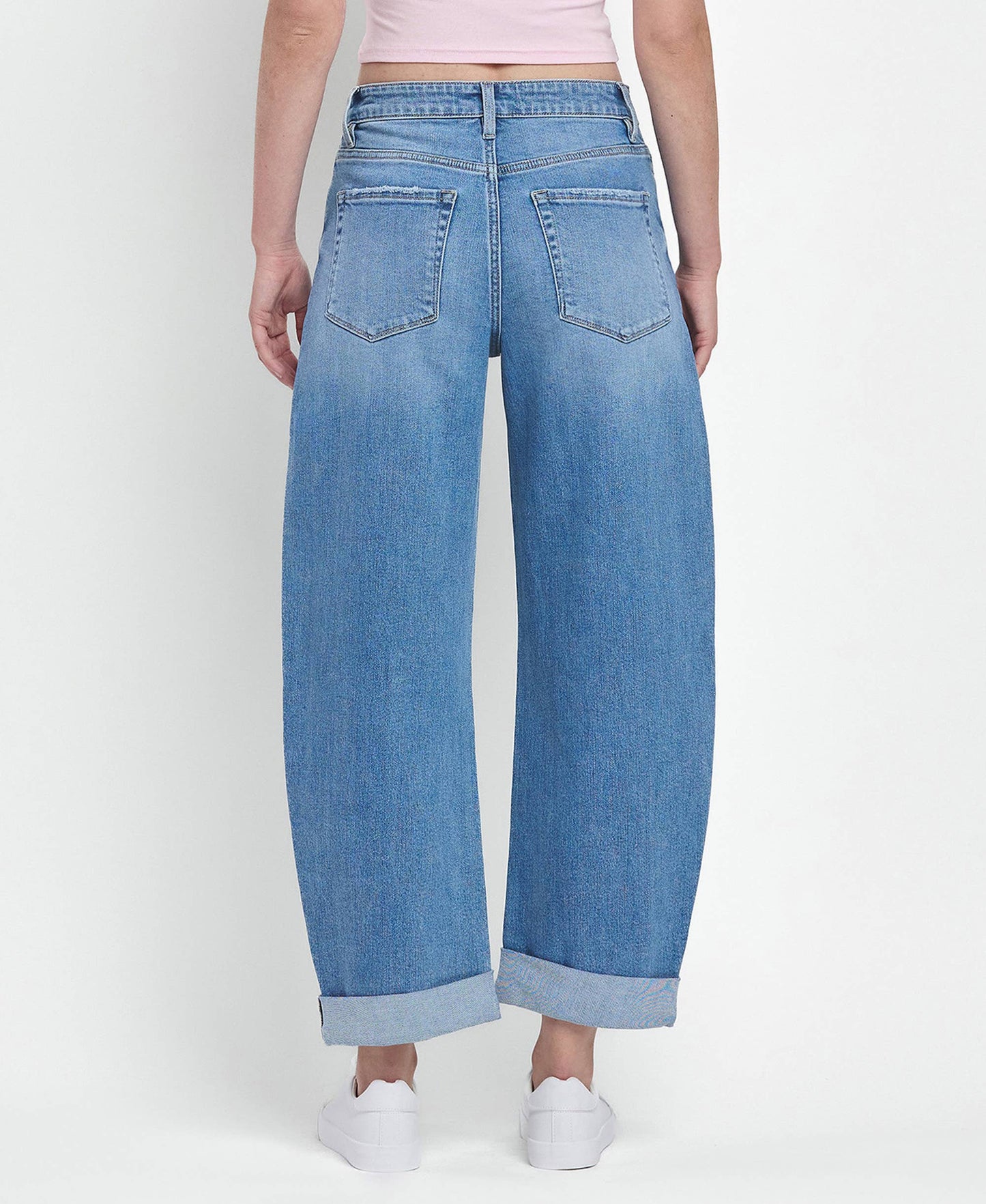 SUPER HIGH RISE DOUBLE CUFFED BARREL JEANS