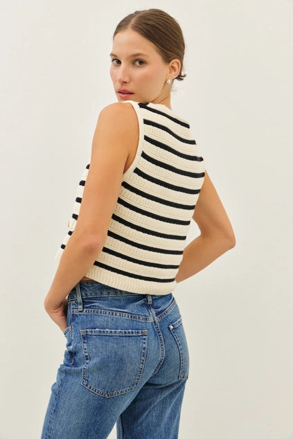 BUTTON DOWN STRIPED V-NECK SWEATER VEST