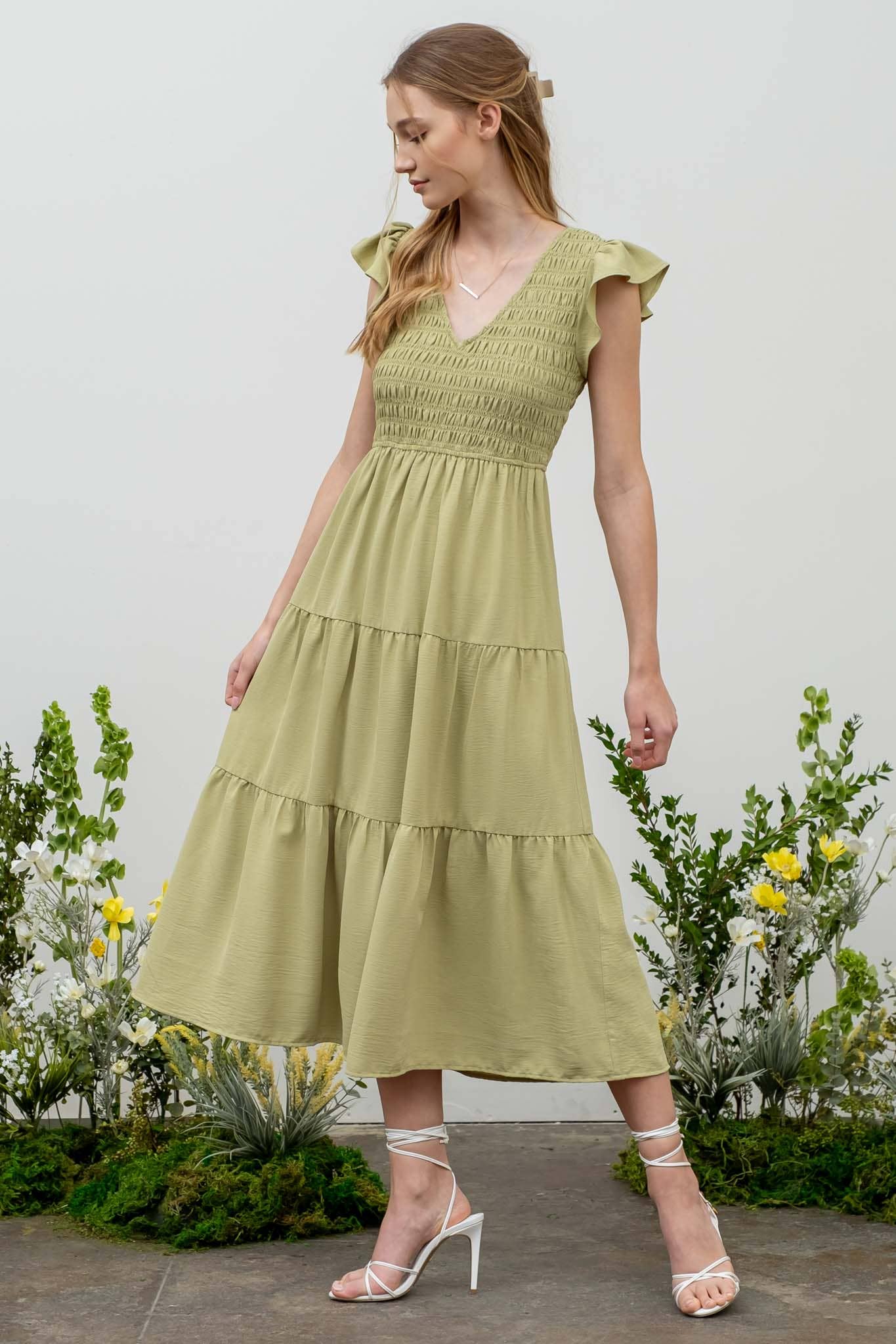 FLUTTER SLEEVE MAXI DRESS