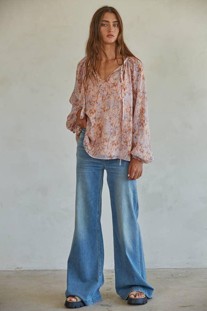 FLORAL PRINT LONG SLEEVE TOP