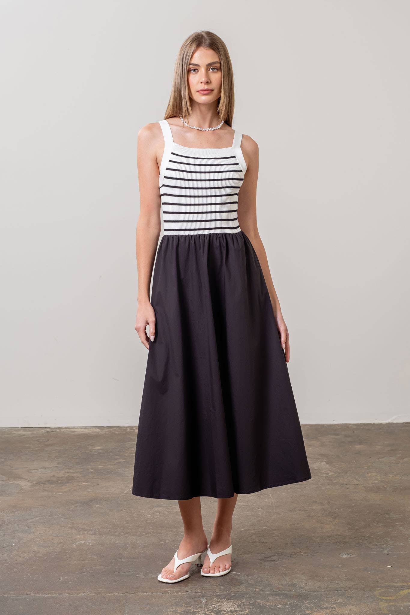 SQUARE NECK SWEATER KNIT MIX MEDIA MIDI DRESS