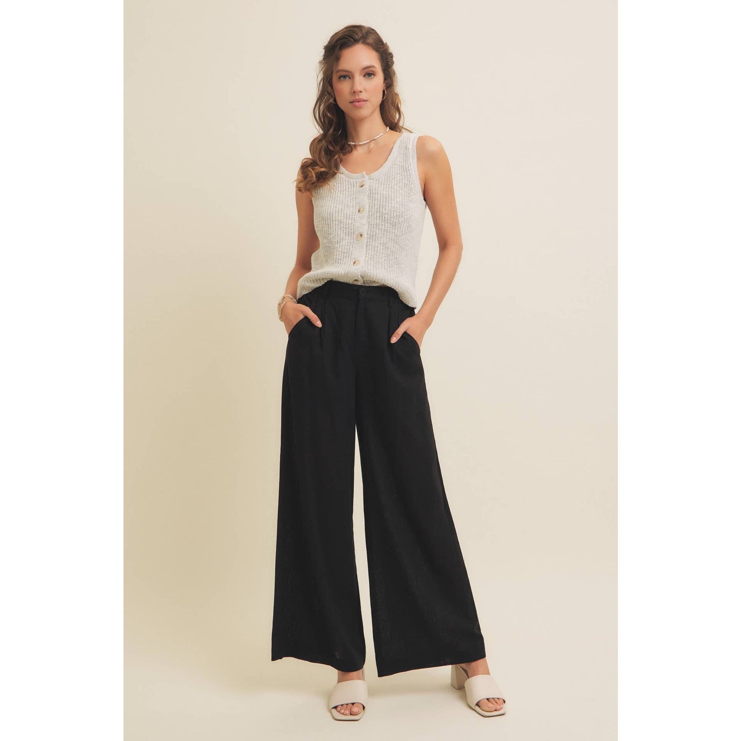 RIB SWEATER KNIT TANK TOP WITH BUTTON-DOWN FRONT