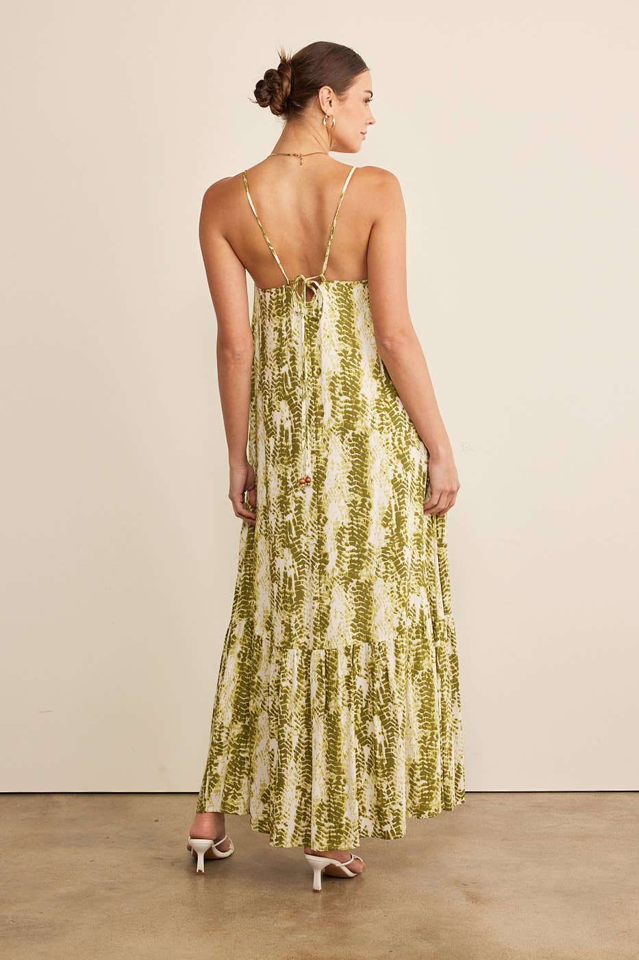 CRINKLED EFFECT TIE-DYE MAXI DRESS WITH BACK TIE