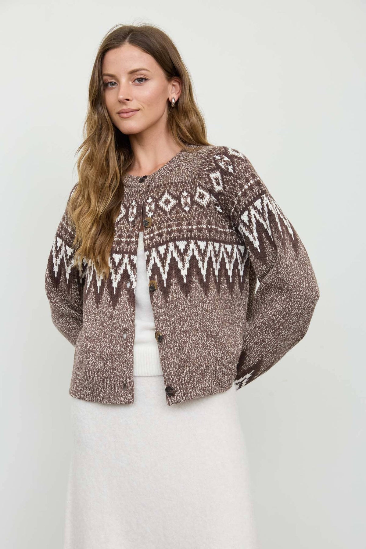 MARLED FAIR ISLE BUTTON DOWN KNIT CARDIGAN SWEATER