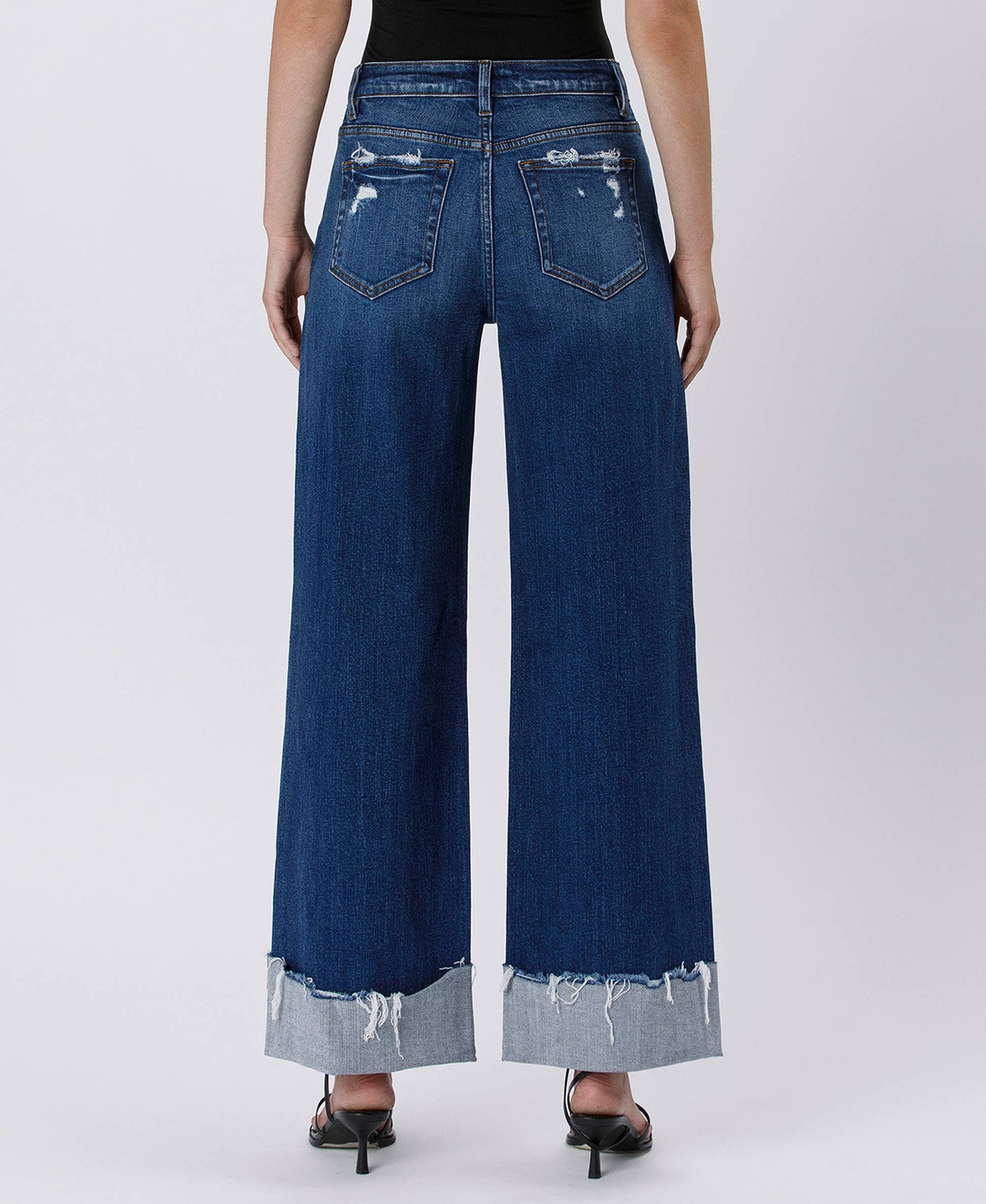 HIGH RISE CUFFED BAGGY WIDE JEANS