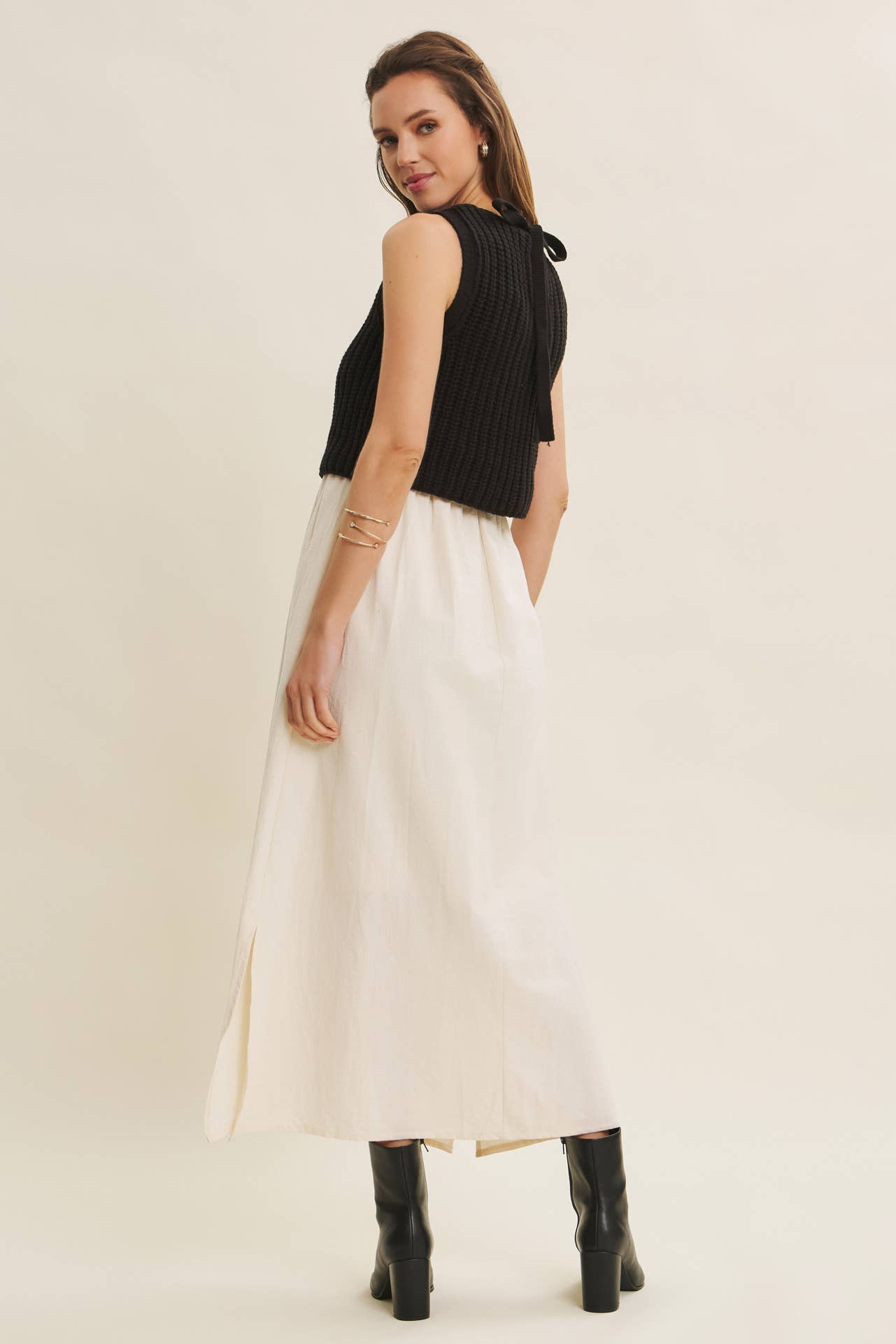 CHUNKY SWEATER TWOFER MIDI DRESS WITH POCKETS AND LINING
