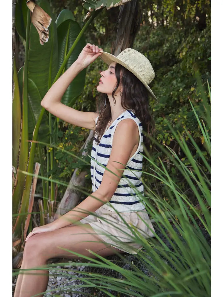 BUTTON DOWN STRIPED V-NECK SWEATER VEST