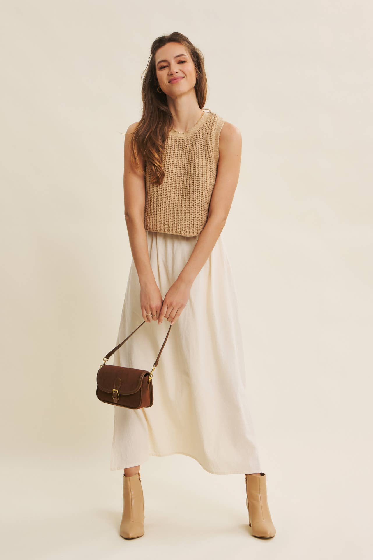 CHUNKY SWEATER TWOFER MIDI DRESS WITH POCKETS AND LINING
