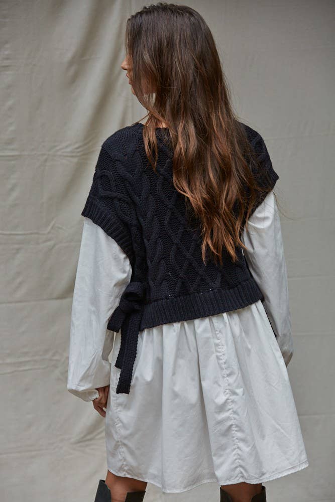 KNIT SWEATER SHIRT FLARE MINI DRESS