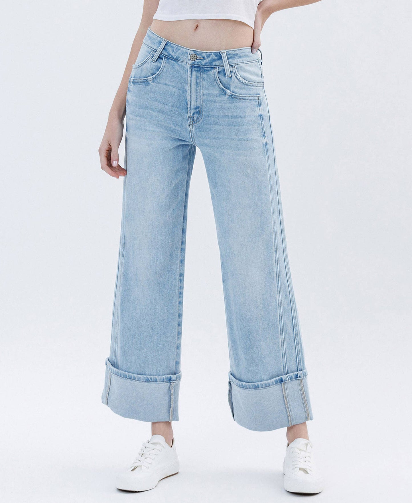 SUPER HIGH RISE CUFFED WIDE JEANS