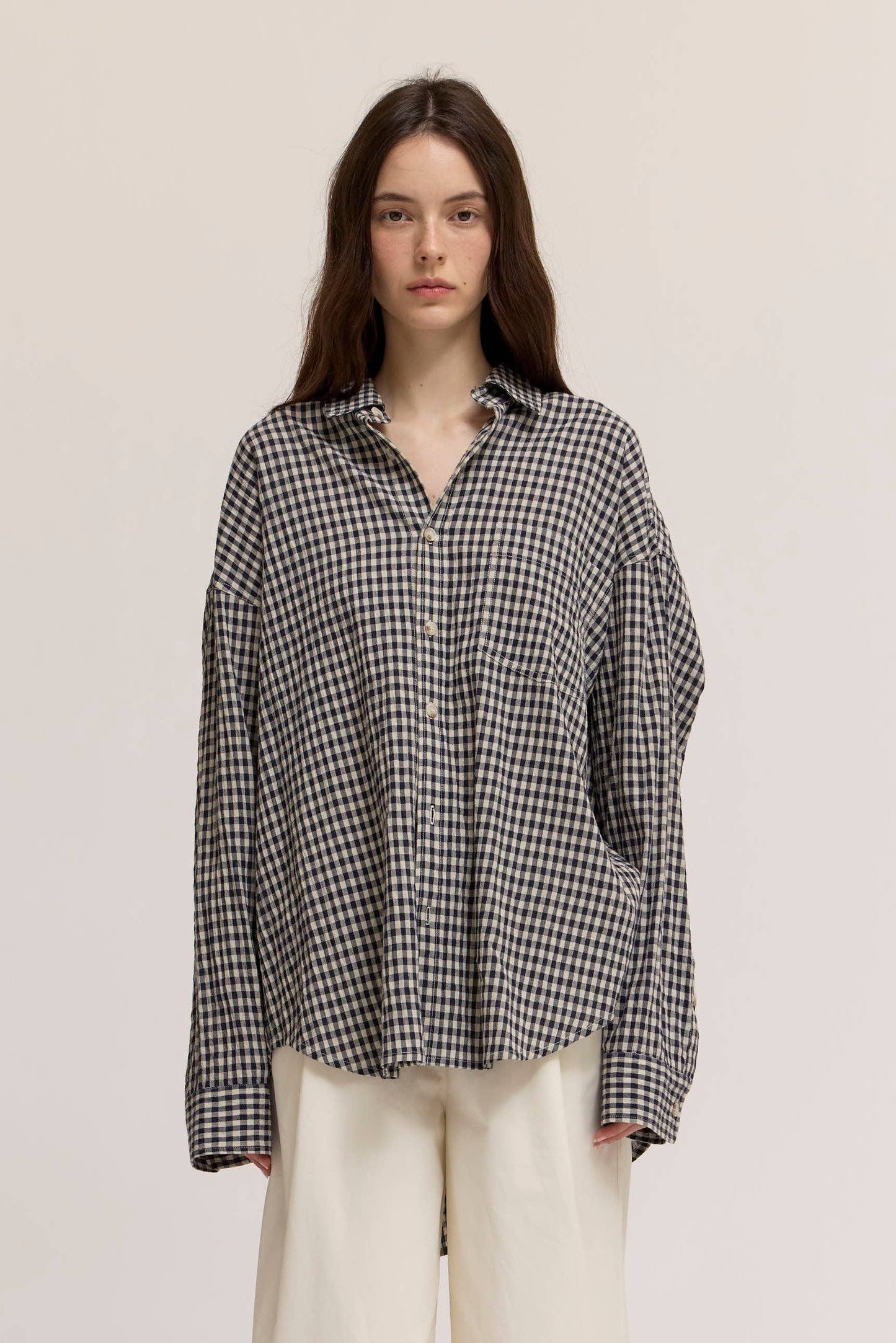 STRIPE OVERSIZE GINGHAM SHIRT