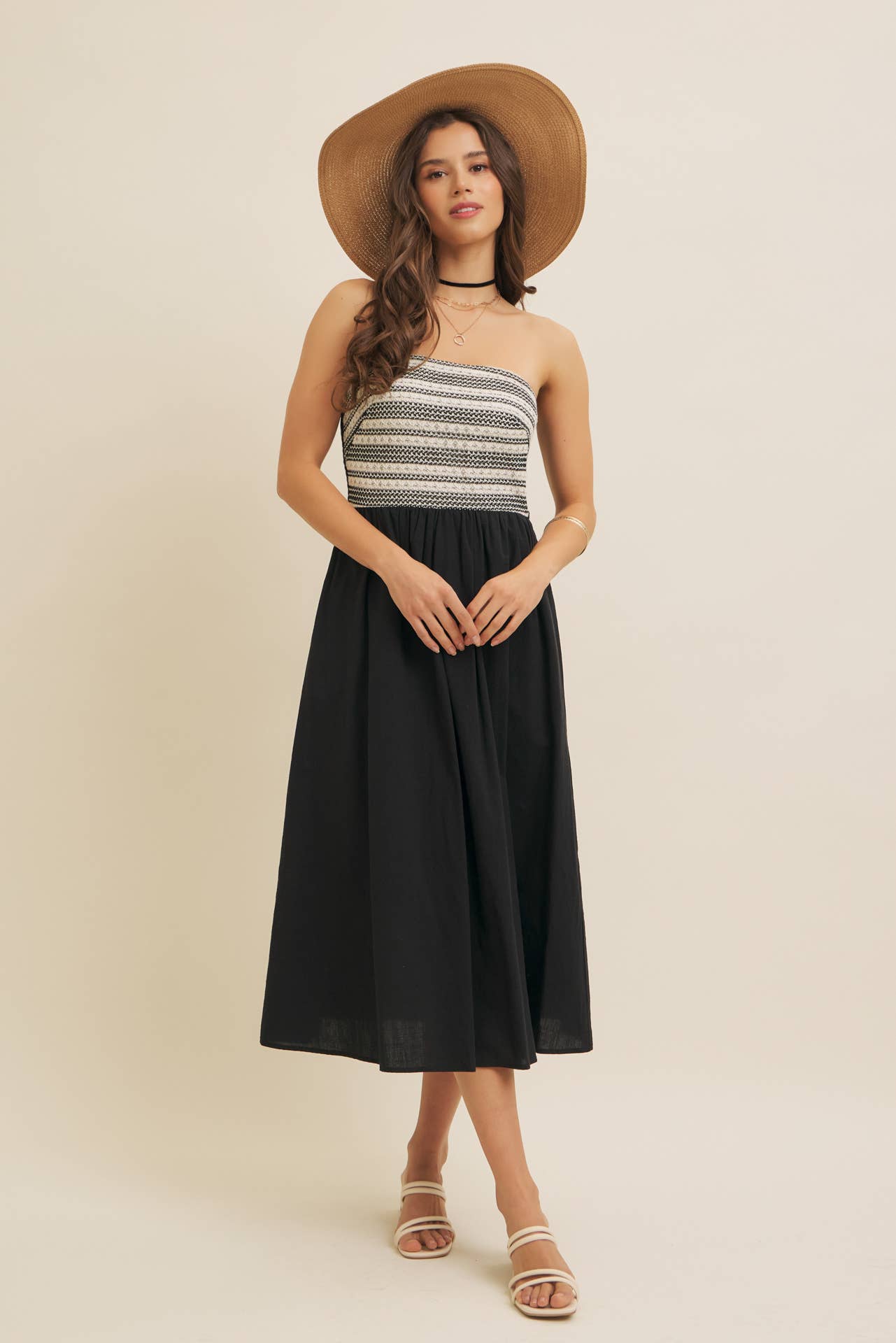 CROCHET CONTRAST TUBE TOP MIDI DRESS WITH POCKETS