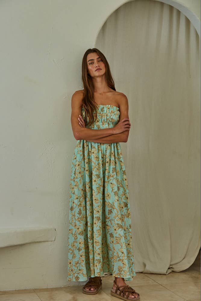 FLORAL PRINT SMOCKED TUBE DRESS