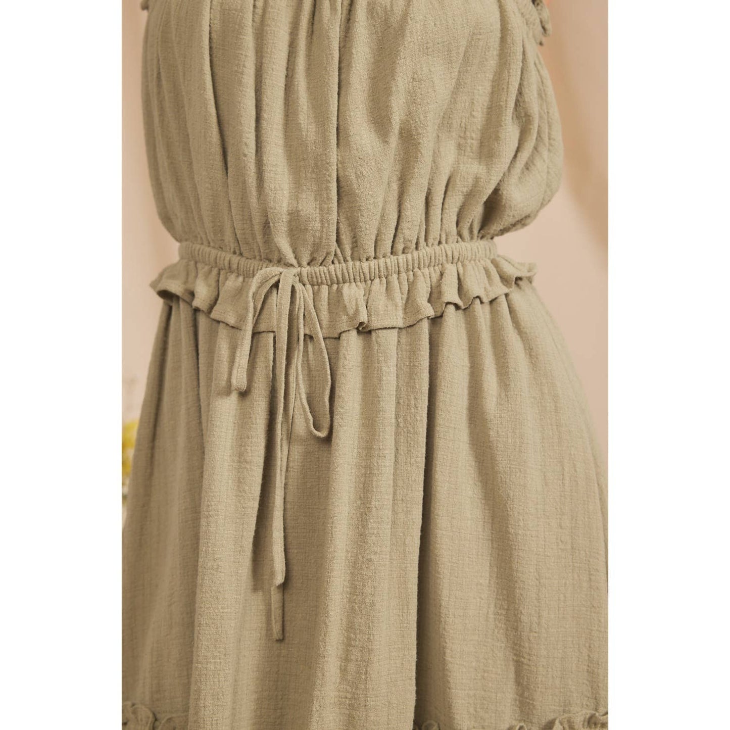 LIGHTWEIGHT COTTON GAUZE MINI DRESS WITH WAIST BOW TIE