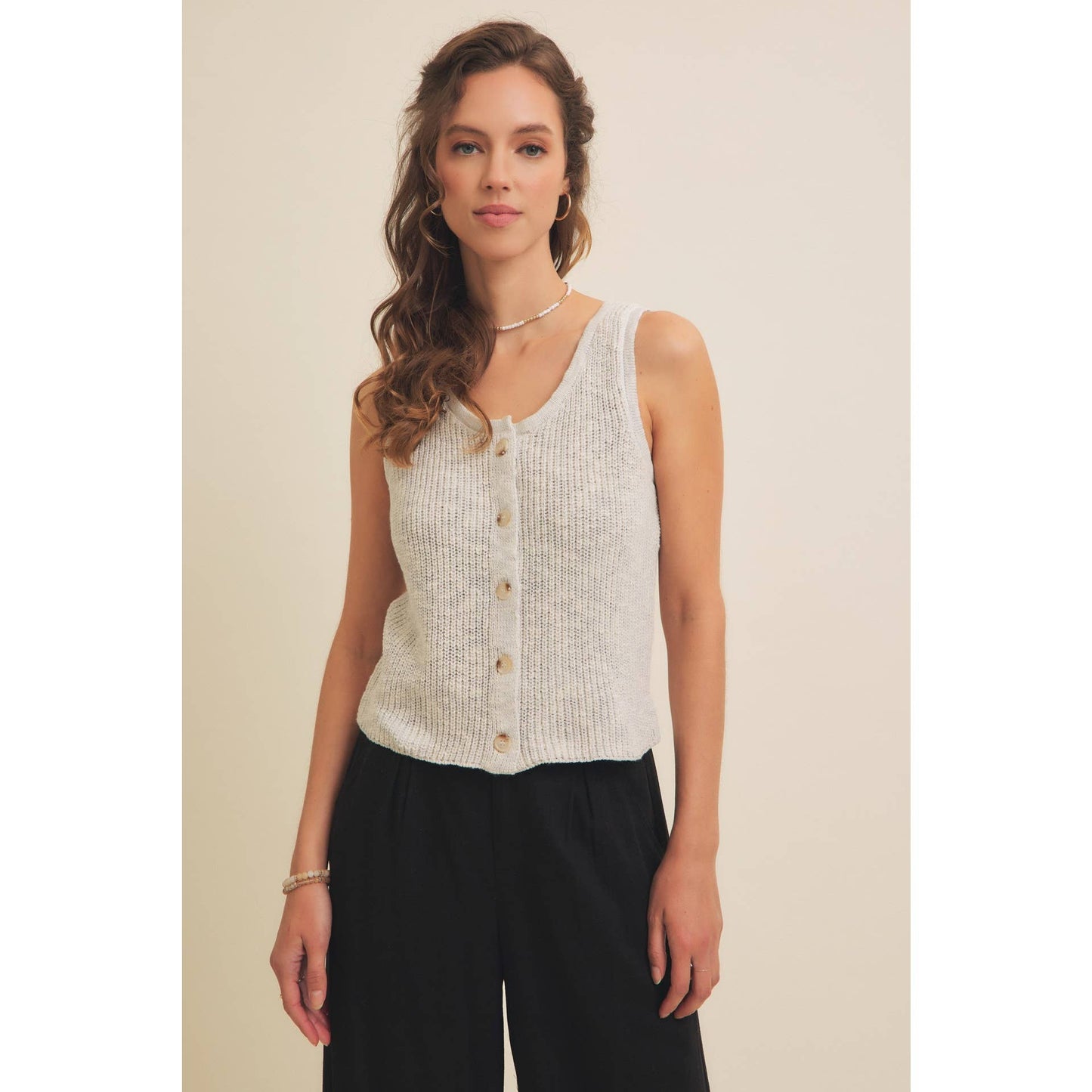 RIB SWEATER KNIT TANK TOP WITH BUTTON-DOWN FRONT