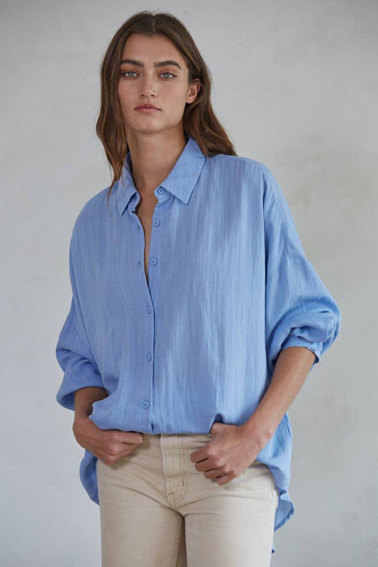 COLLAR BUTTON DOWN LONG SLEEVE SHIRT TOP