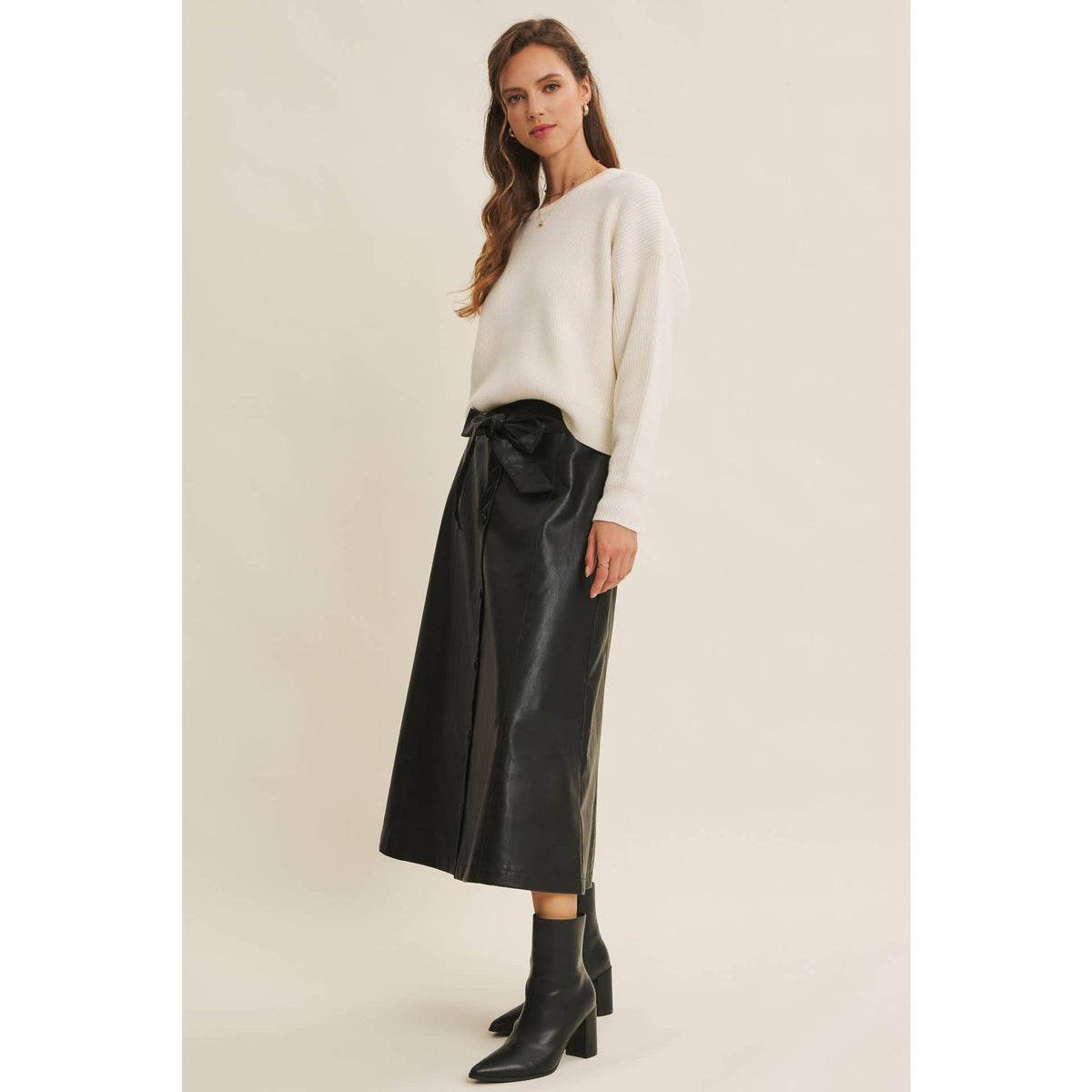 VEGAN LEATHER MIDI SKIRT