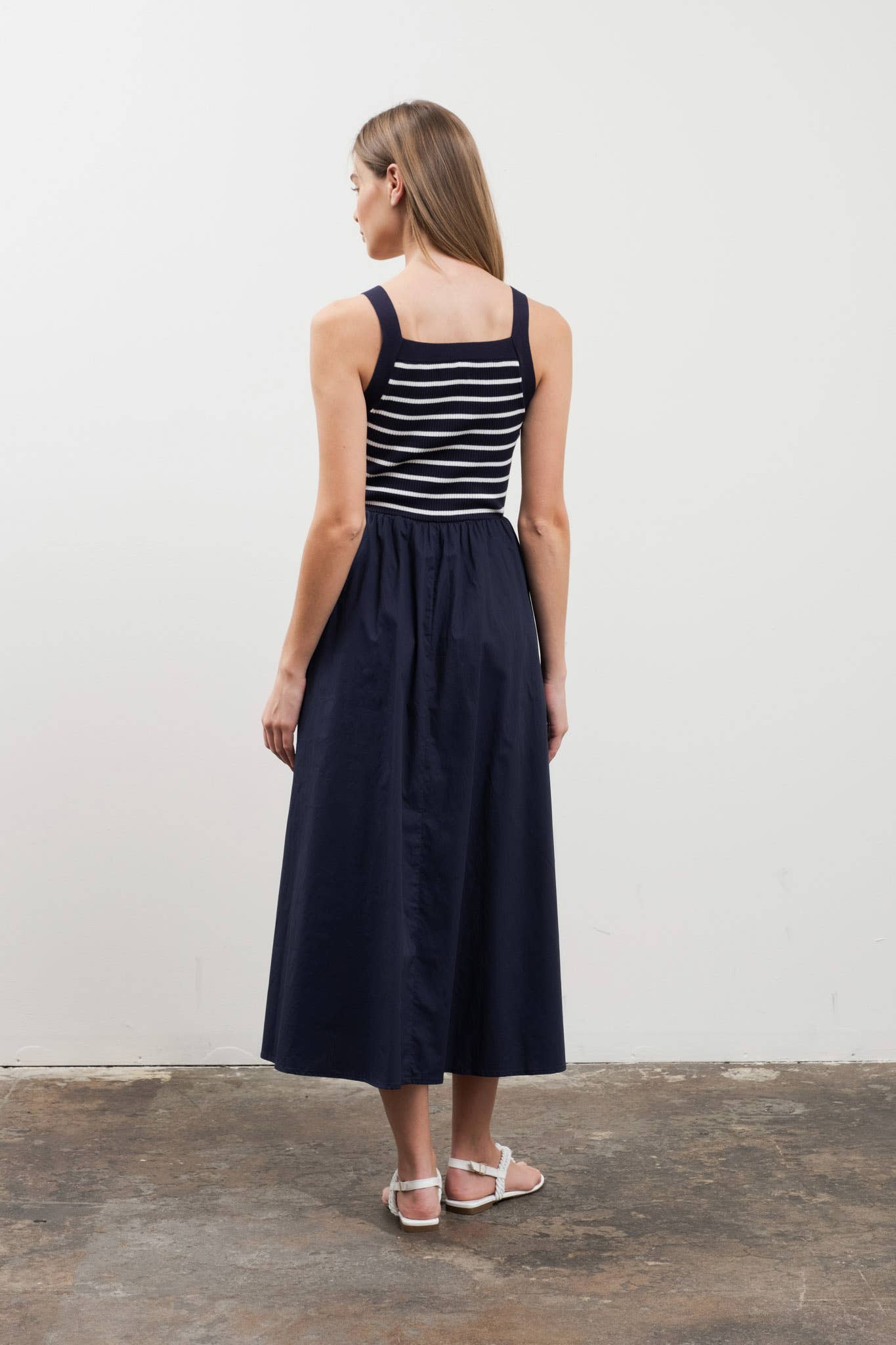 SQUARE NECK SWEATER KNIT MIX MEDIA MIDI DRESS