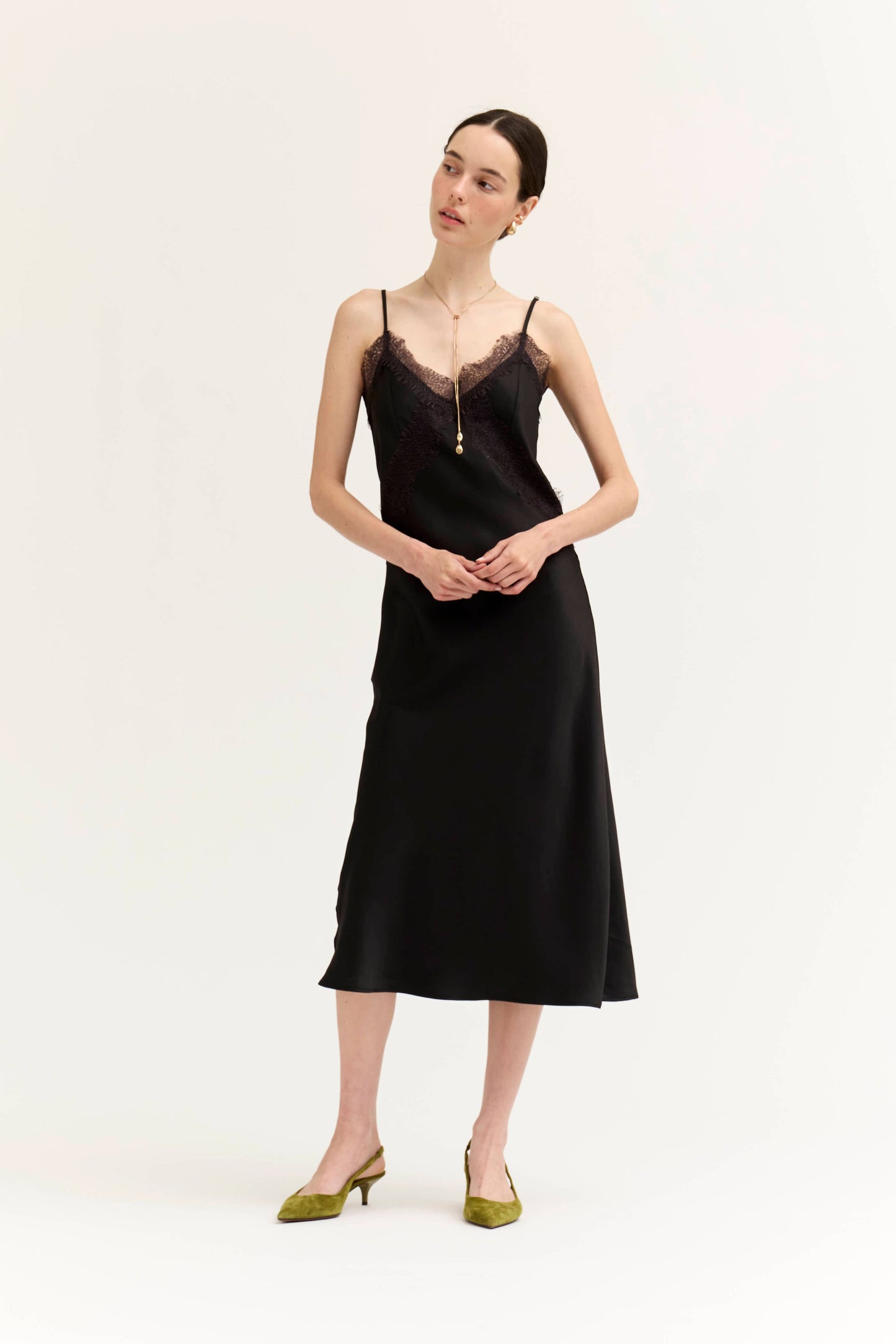 LACE DETAILED MIDI SATIN DRESS