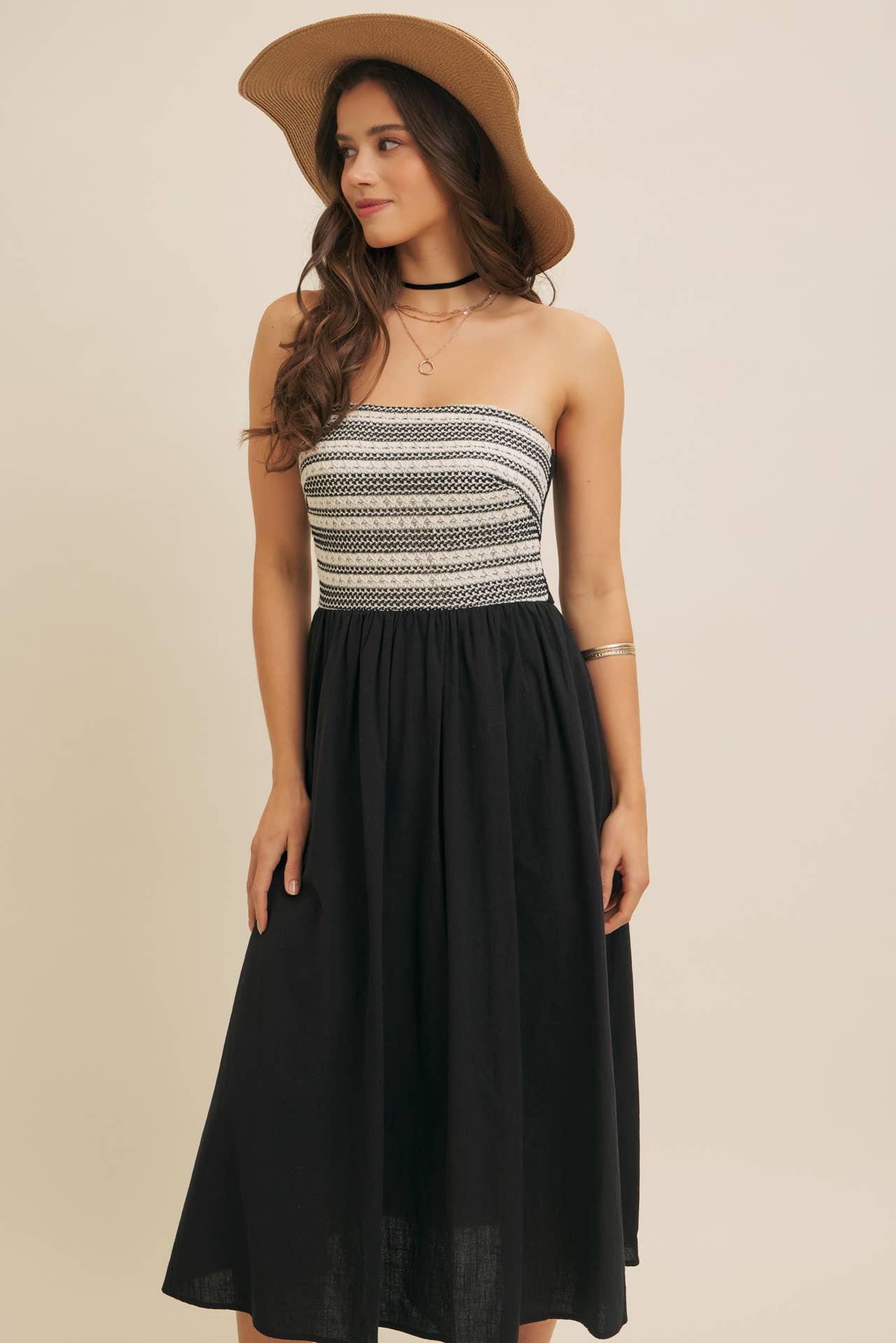 CROCHET CONTRAST TUBE TOP MIDI DRESS WITH POCKETS