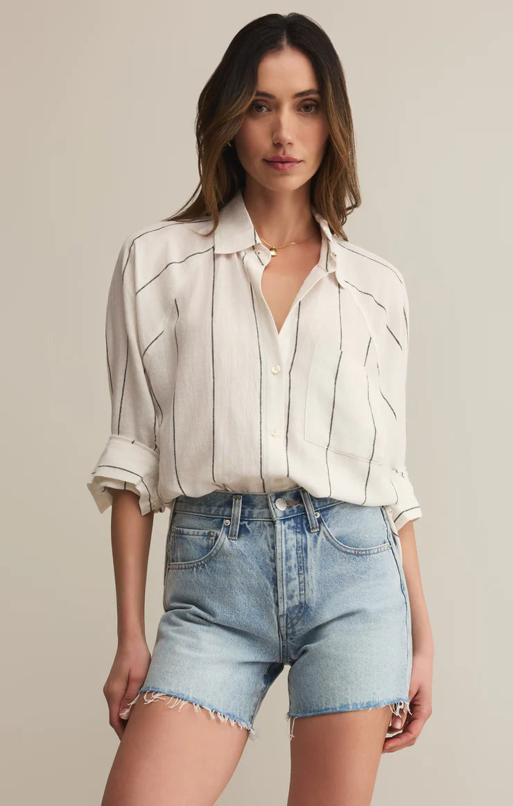 PERFECT LINEN STRIPED TOP
