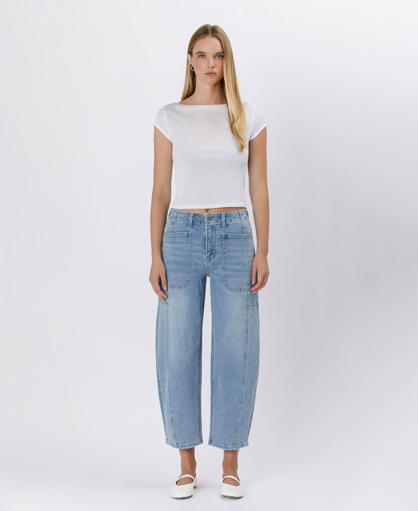 SUPER HIGH RISE ELASTIC BAND BARREL JEANS