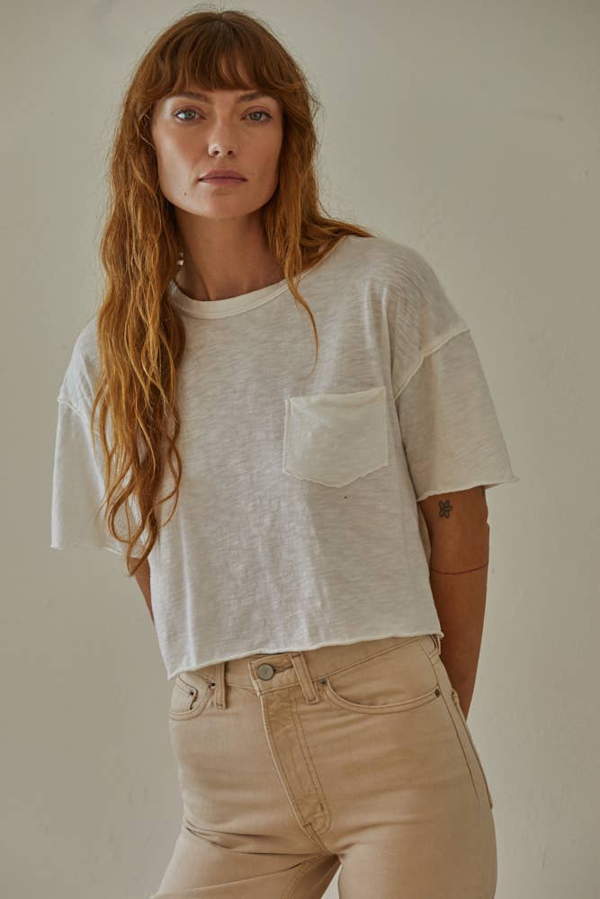 KNIT COTTON GARMENT WASH CREW TEE