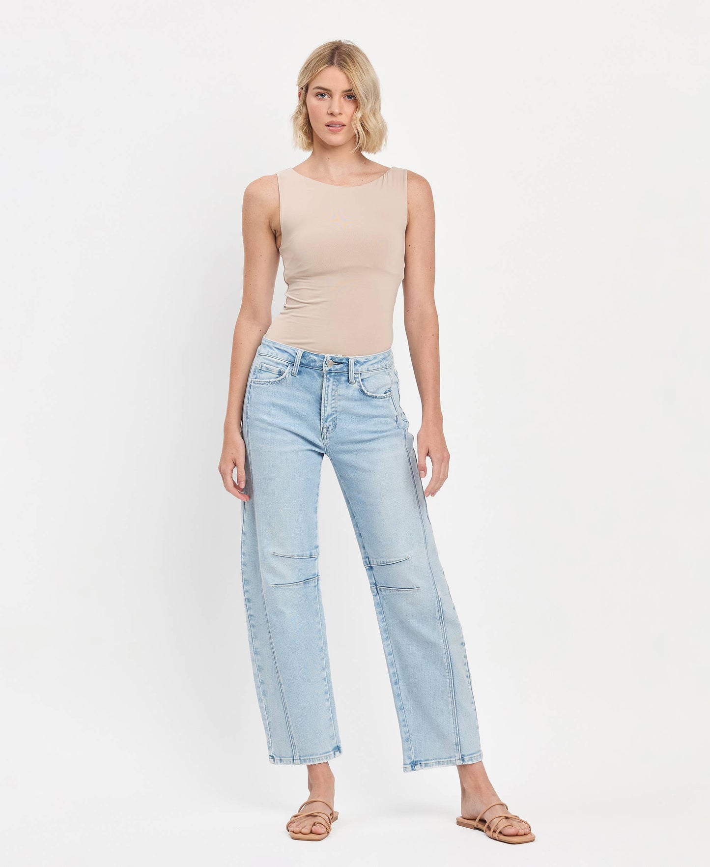 HIGH RISE SEAM DETAIL BARREL LEG JEANS