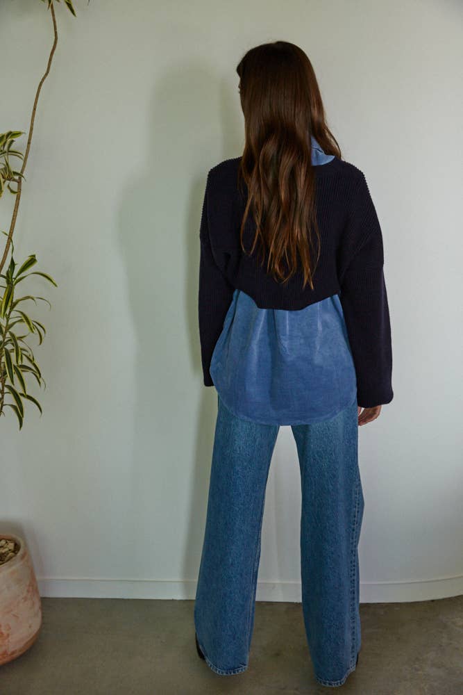 WOVEN COTTON CORDUROY COLLAR BUTTON DOWN SWEATER