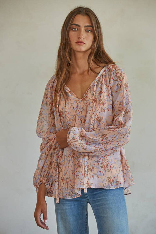FLORAL PRINT LONG SLEEVE TOP