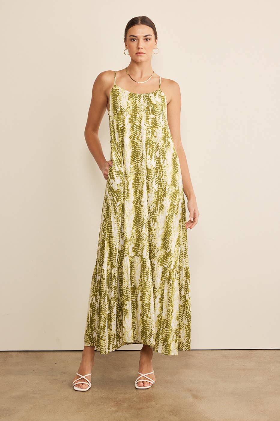 CRINKLED EFFECT TIE-DYE MAXI DRESS WITH BACK TIE