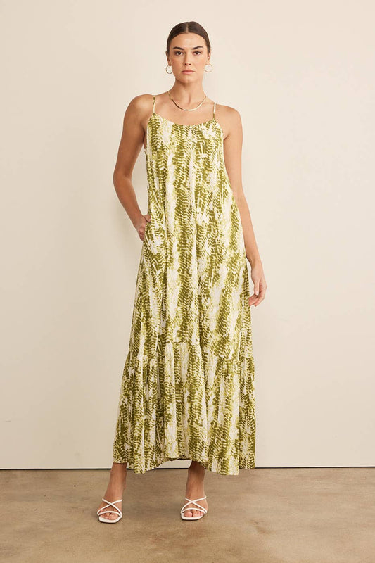CRINKLED EFFECT TIE-DYE MAXI DRESS WITH BACK TIE