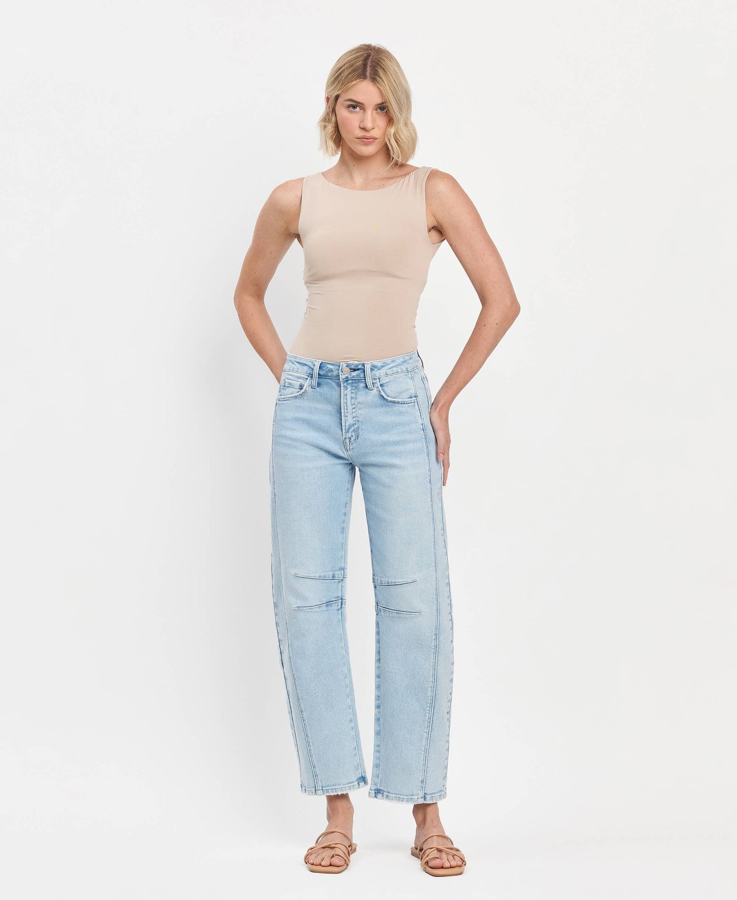 HIGH RISE SEAM DETAIL BARREL LEG JEANS